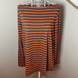 Trina Turk Women's M Cotton Striped Knit Top Long Sleeve Boatneck Orange Grey